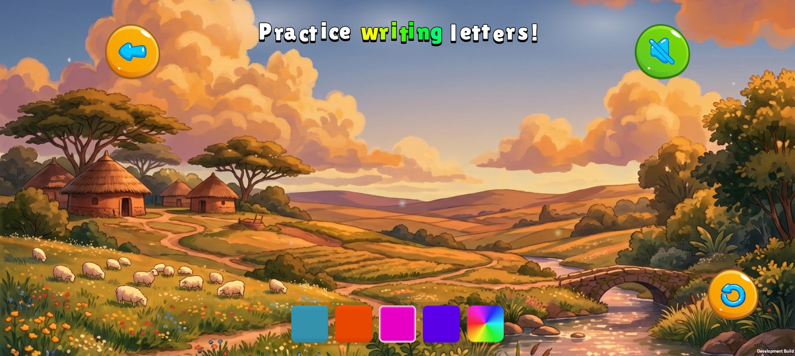 The free drawing page titled Practice writing letters, with a colour picker.